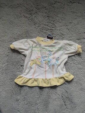 Vintage 90s Color Track Baby Carousel Animals Peplum Top 6-9M